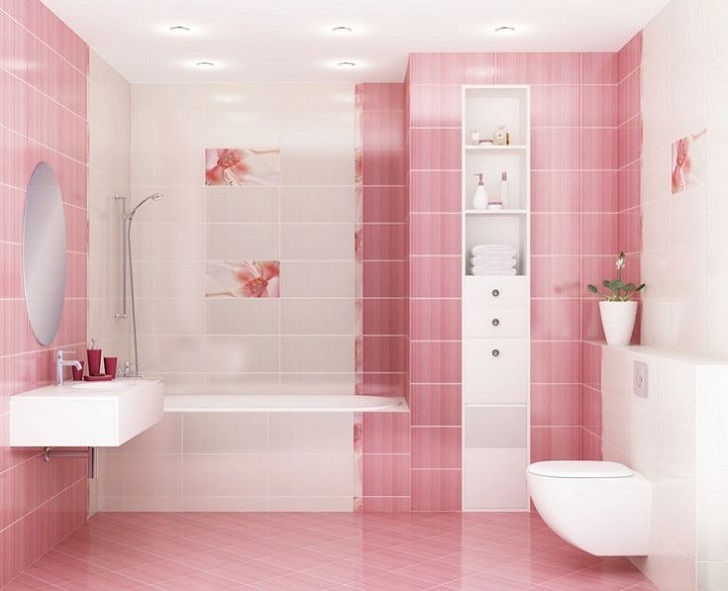 sử dụng gạch ốp lát màu hồng cho nhà tắm