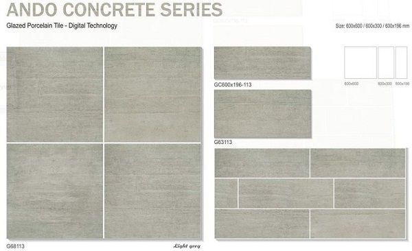 Các mẫu gạch TKG G68113, G63113 và GC600x196-113 trong BST Ando Concrete Series