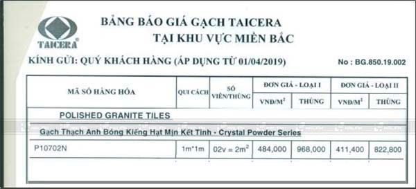 Bảng giá gạch 100x100 mới nhất 2020 tại Hải Linh