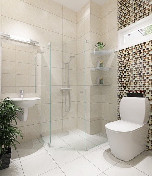 Phòng tắm hiện đại với gạch Taicera màu sáng