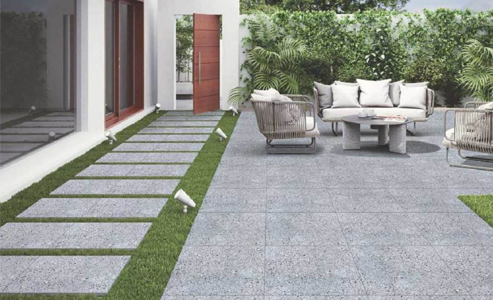 Mẫu gạch Taicera được lát đầy phá cách cho không gian sân vườn thêm ấn tượng