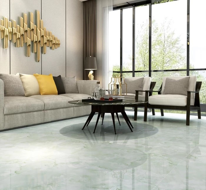 gạch lát nền trắng vân xanh