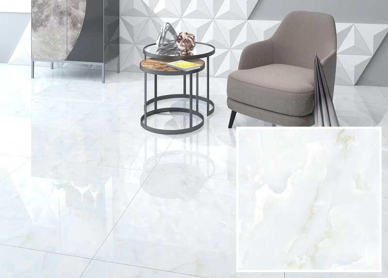 gạch lát nền trắng vân xanh
