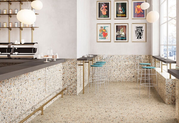 Mẫu gạch lát nền họa tiết terrazzo lát quán cafe 1