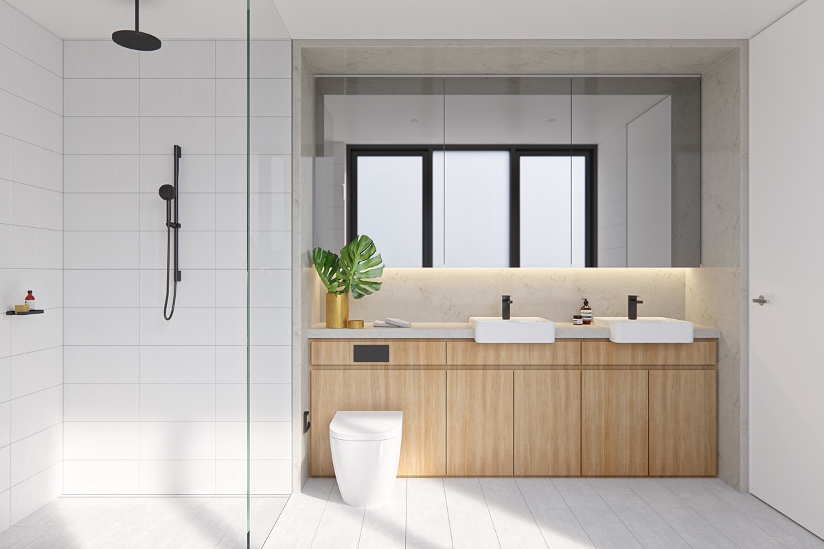 gạch mùa trắng được sử dụng trong phòng tắm Minimalism Unveiled