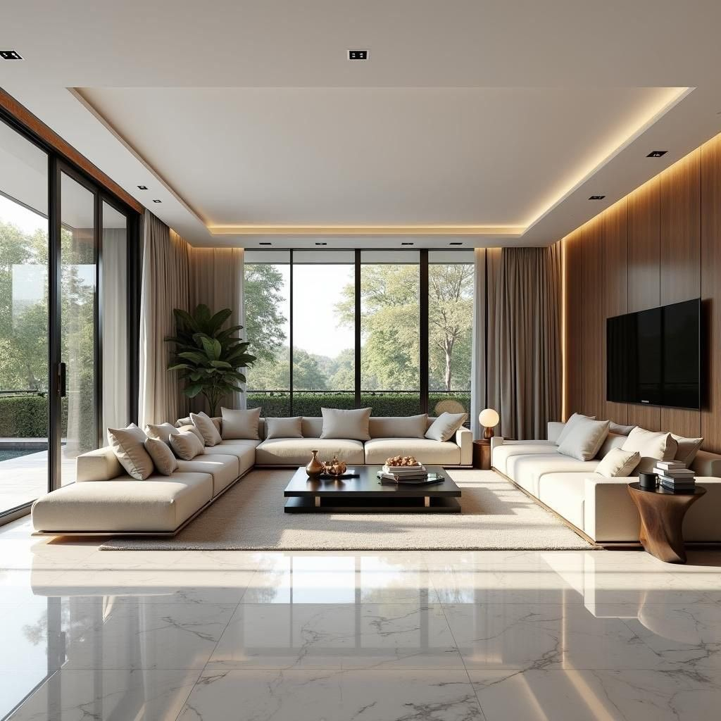 Phòng khách hiện đại với dòng gạch cao cấp porcelain