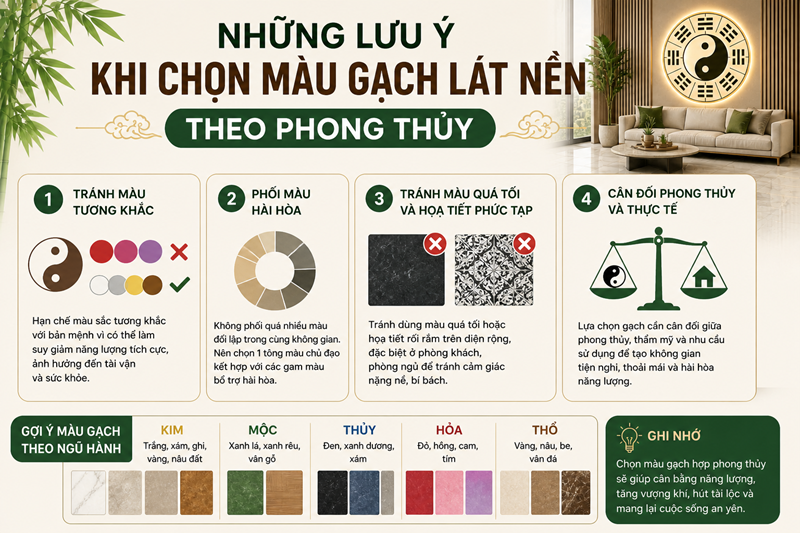 việc lựa chọn gạch lát nền theo phong thủy cần được cân đối với yếu tố thẩm mỹ và nhu cầu sử dụng thực tế