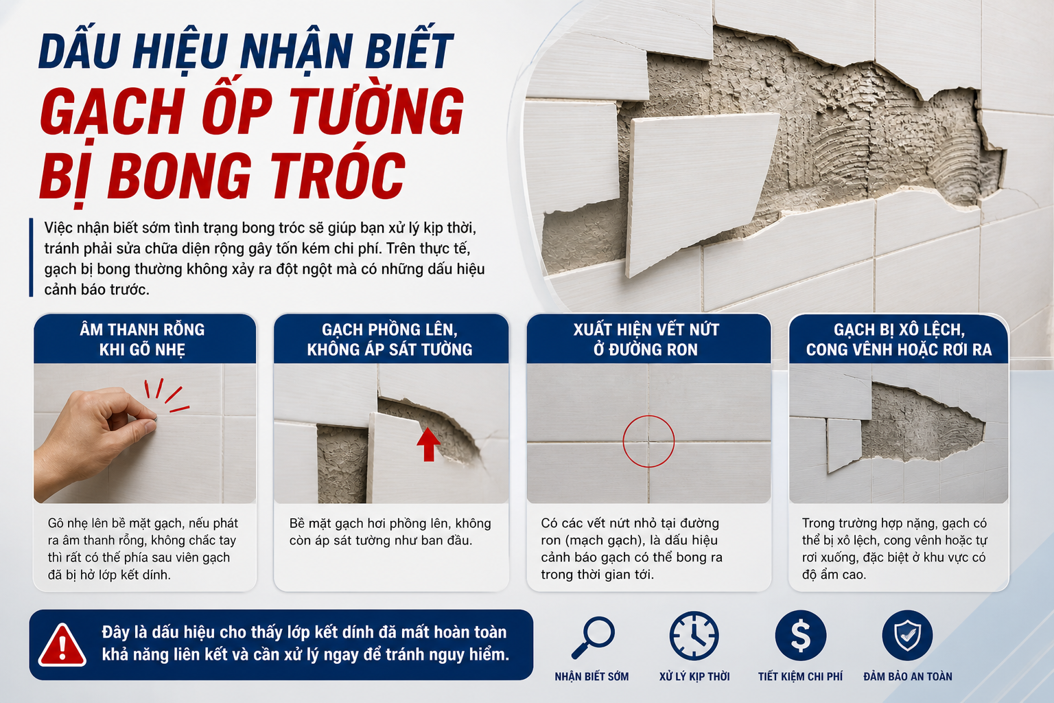 Dấu hiệu nhận biết gạch ốp tường bị bong tróc