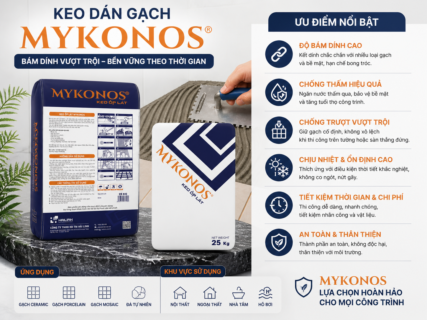 Keo dán gạch Mykonos lựa chọn hoàn hảo cho công trình